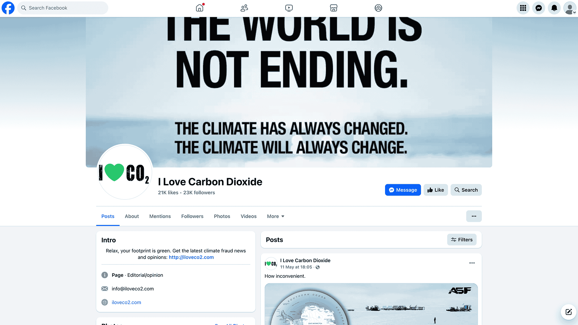 Image of I Love Carbon Dioxide Facebook page